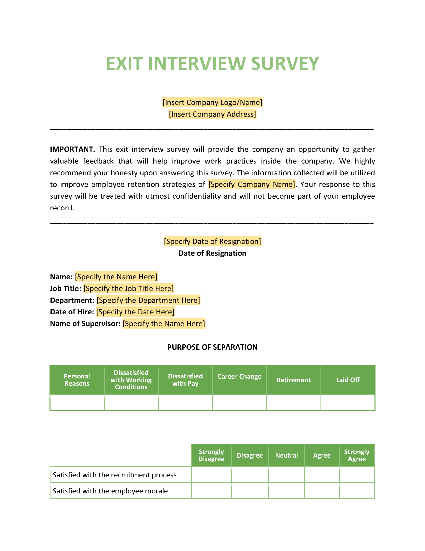 Exit Interview Survey Template